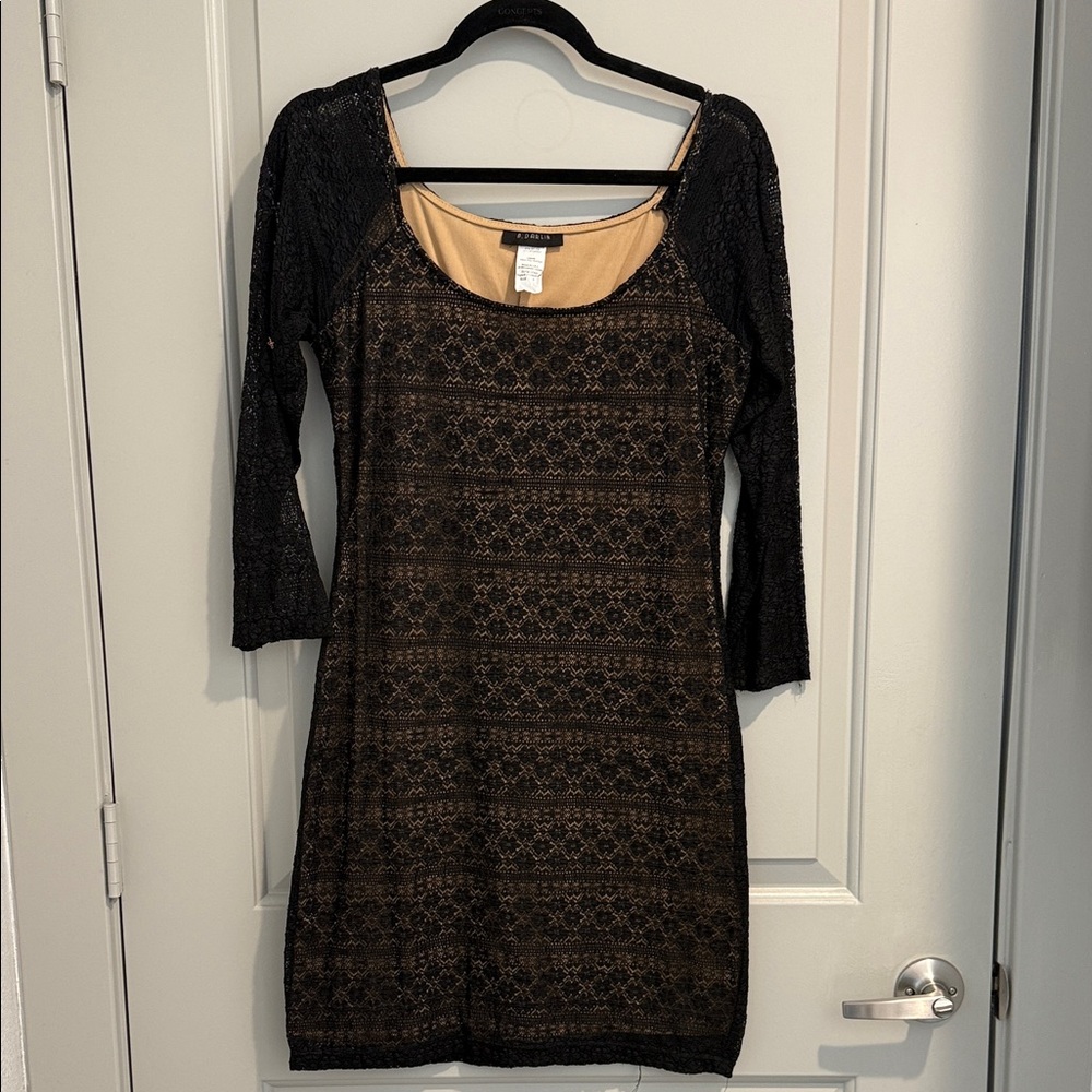 B Darlin Black and Tan Long Sleeve Dress